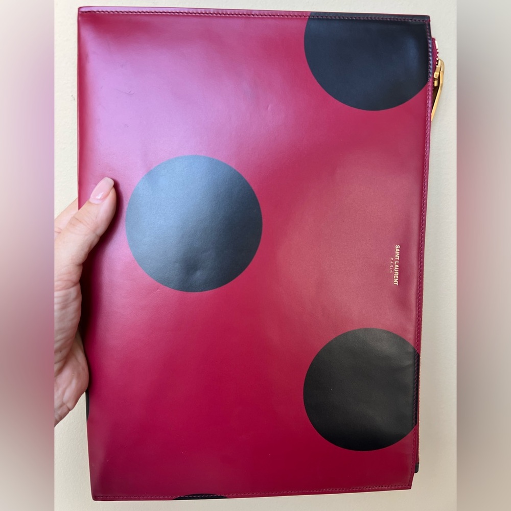 SAINT LAURENT Black and Red Zipper IPad Case/Clutch